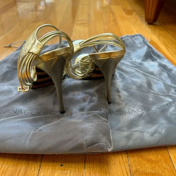 Georgina Goodman gold leather strappy heeled sandals size 37.5