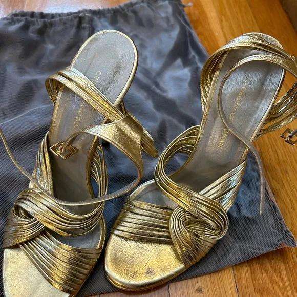Georgina Goodman gold leather strappy heeled sandals size 37.5
