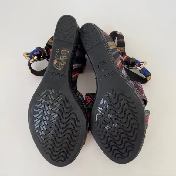 Geox Black and Pink Wedge Sandals with Artistic Design