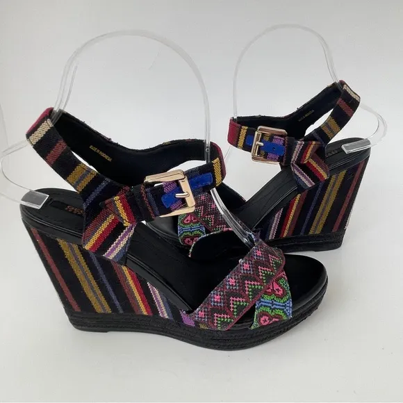 Geox Black and Pink Wedge Sandals with Artistic Design