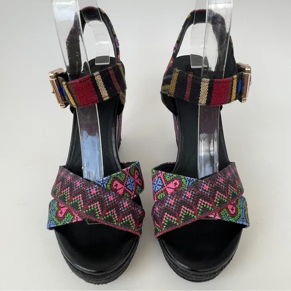 Geox Black and Pink Wedge Sandals with Artistic Design
