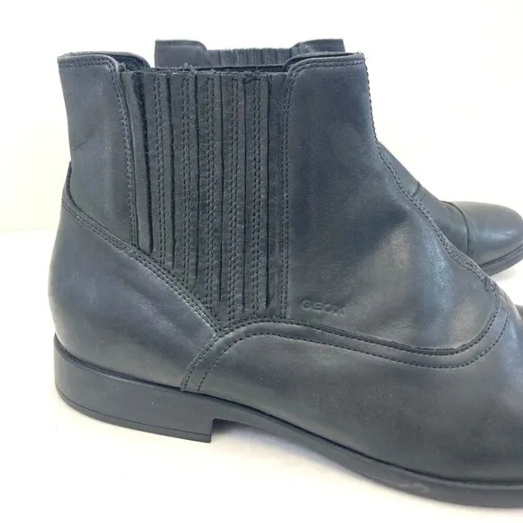Geox Respira Men's Black Leather Chelsea Boots Size 42 (US 9) Pull On Western