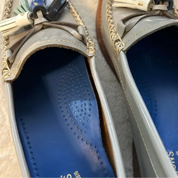 G.H. Bass Weejun Patent Leather Loafers Light Gray Colorful Tassels Sz 6 1/2