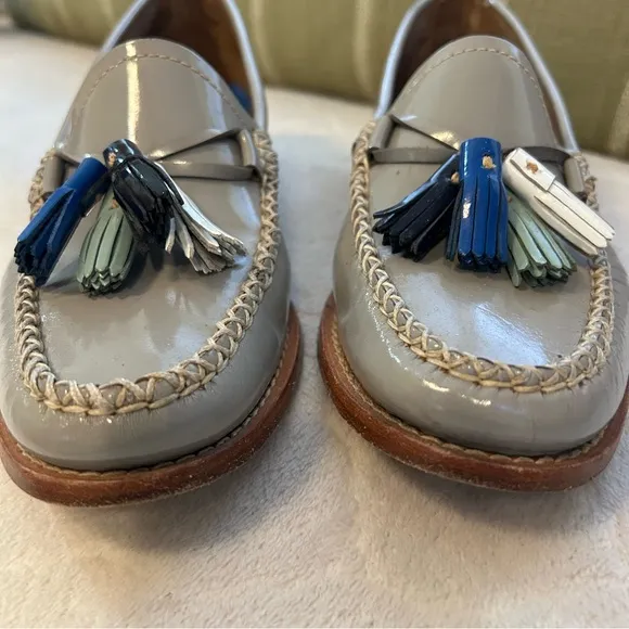 G.H. Bass Weejun Patent Leather Loafers Light Gray Colorful Tassels Sz 6 1/2