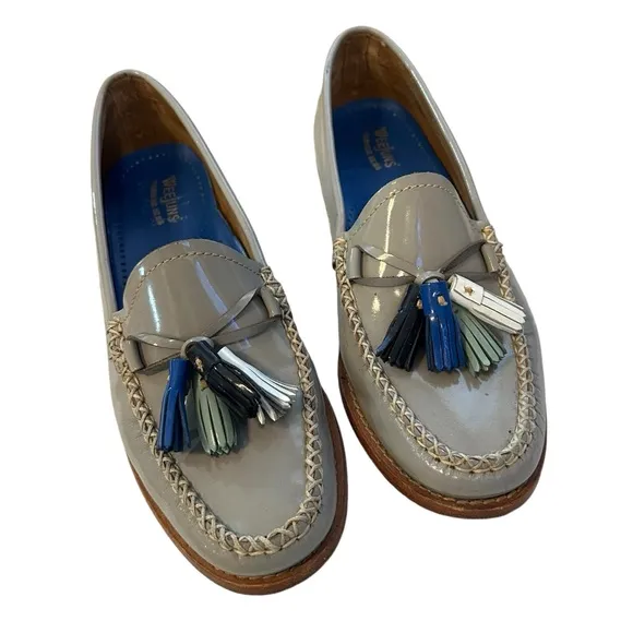 G.H. Bass Weejun Patent Leather Loafers Light Gray Colorful Tassels Sz 6 1/2