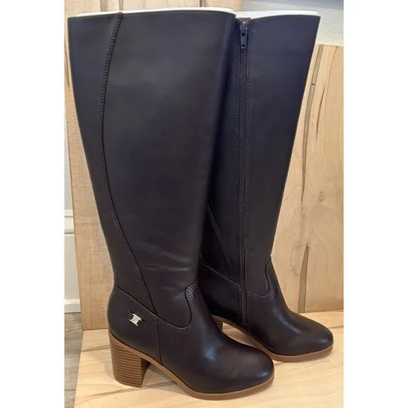 Giani Bernini Women Brown Leather Odettee Memory Foam Block Knee-High Boots