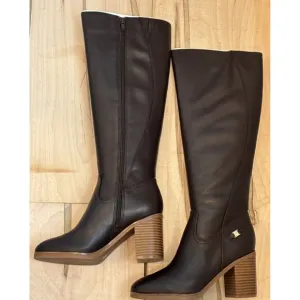 Giani Bernini Women Brown Leather Odettee Memory Foam Block Knee-High Boots