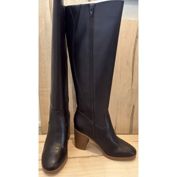 Giani Bernini Women Brown Leather Odettee Memory Foam Block Knee-High Boots