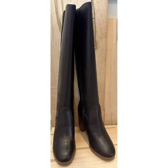 Giani Bernini Women Brown Leather Odettee Memory Foam Block Knee-High Boots
