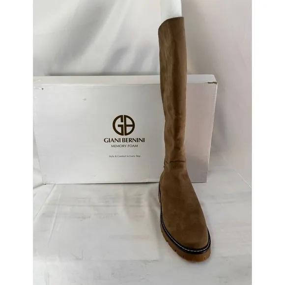 Gianni Bernini Riding Boots Memory Foam Lug Sole Knee High Brown 9M