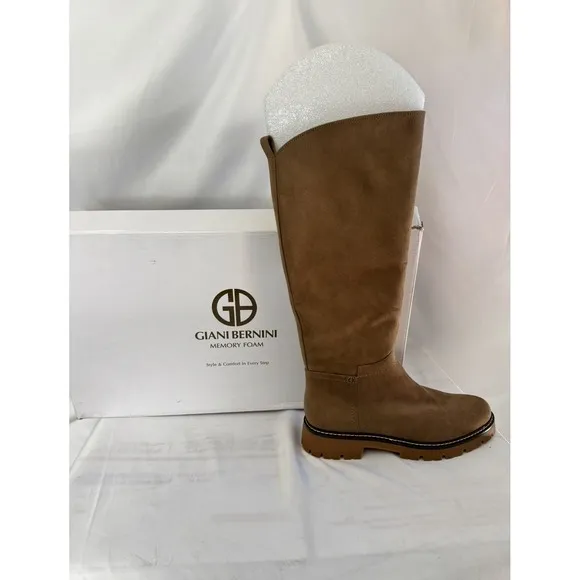 Gianni Bernini Riding Boots Memory Foam Lug Sole Knee High Brown 9M