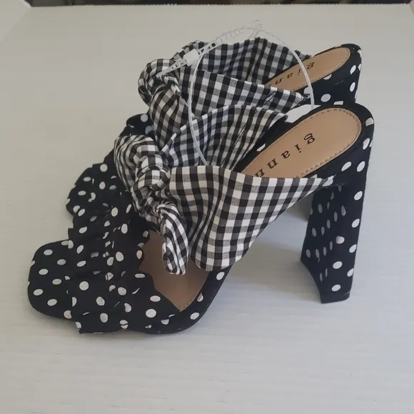 Gianni Bini Blakely Polka Dot Gingham Ruffle Bow Sandals