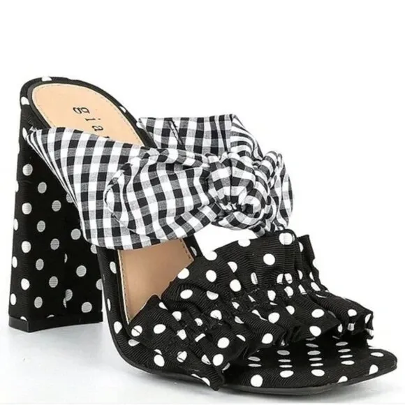 Gianni Bini Blakely Polka Dot Gingham Ruffle Bow Sandals