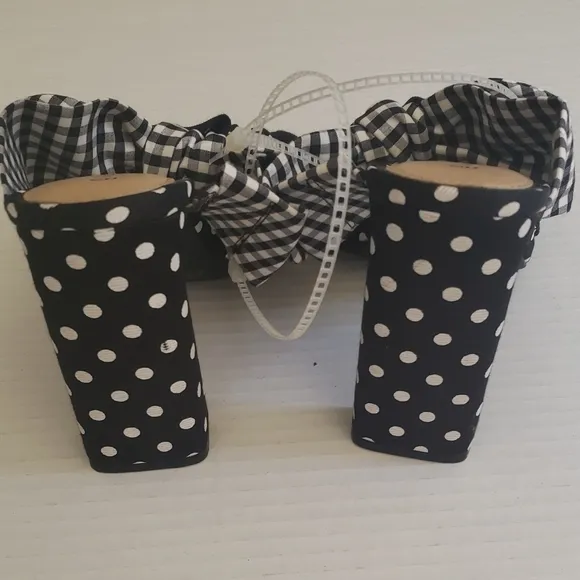 Gianni Bini Blakely Polka Dot Gingham Ruffle Bow Sandals