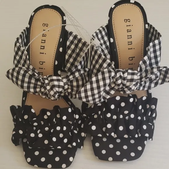 Gianni Bini Blakely Polka Dot Gingham Ruffle Bow Sandals