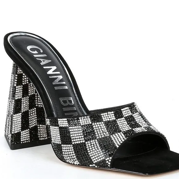 Gianni Bini CaylorThree Checkered Rhinestone Square Toe Dress Sandals
