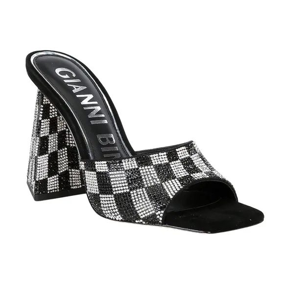 Gianni Bini CaylorThree Checkered Rhinestone Square Toe Dress Sandals