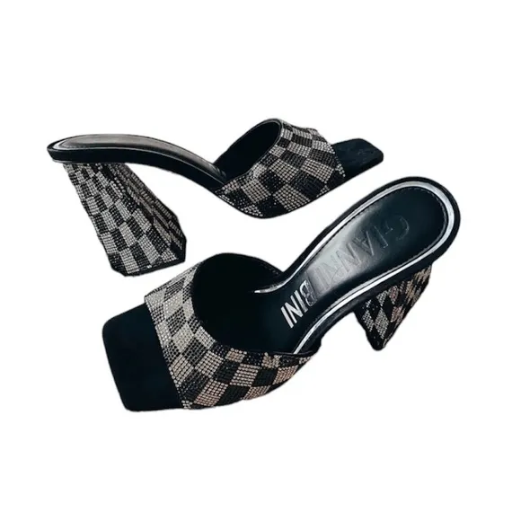 Gianni Bini CaylorThree Checkered Rhinestone Square Toe Dress Sandals