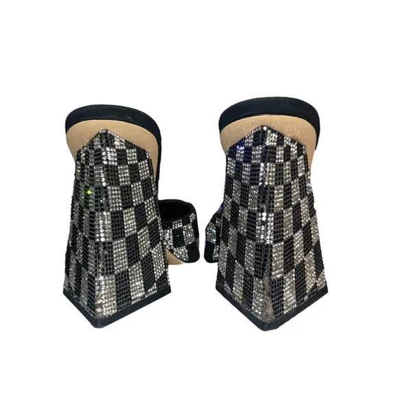 Gianni Bini CaylorThree Checkered Rhinestone Square Toe Dress Sandals