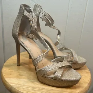 Gianni Bini Corielle Glitter Ankle Strap Strappy Platform Sandals Gold
