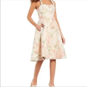 Gianni Bini Floral Spring Dress with Pockets Size 4 White and Pink