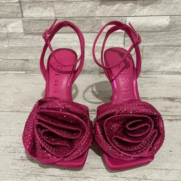 Gianni Bini Iman Rhinestone Rose Square Toe Dress Sandals Berry/Wine Size 8 NEW