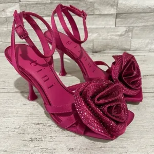 Gianni Bini Iman Rhinestone Rose Square Toe Dress Sandals Berry/Wine Size 8 NEW