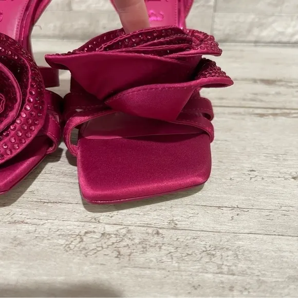 Gianni Bini Iman Rhinestone Rose Square Toe Dress Sandals Berry/Wine Size 8 NEW