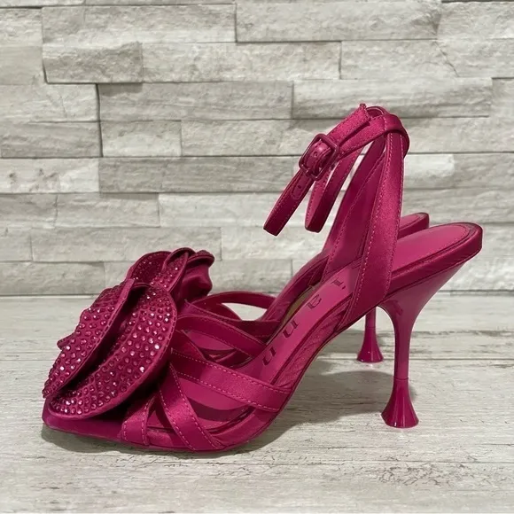 Gianni Bini Iman Rhinestone Rose Square Toe Dress Sandals Berry/Wine Size 8 NEW