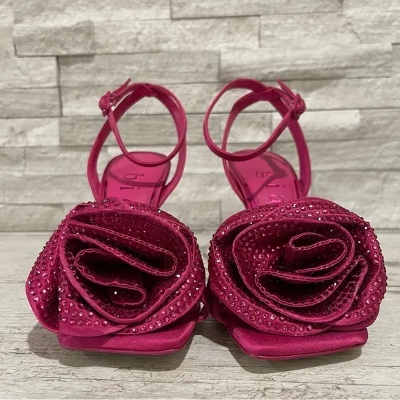 Gianni Bini Iman Rhinestone Rose Square Toe Dress Sandals Berry/Wine Size 8 NEW