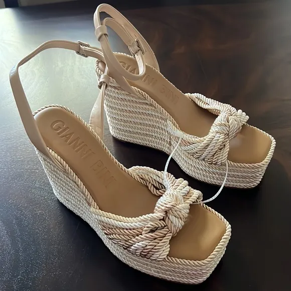 Gianni Bini Leena Corded Knot Platform Wedge Sandals