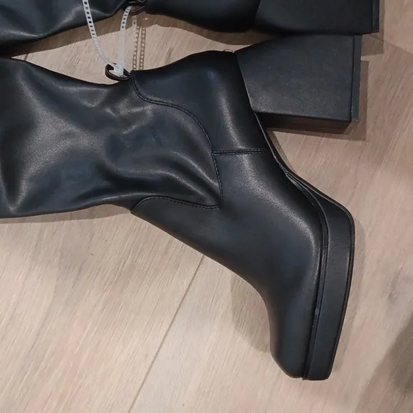GIANNI BINI NEW CHUNKY BLACK STRETCH FABRIC PLATFORM BOOTS NEW 10