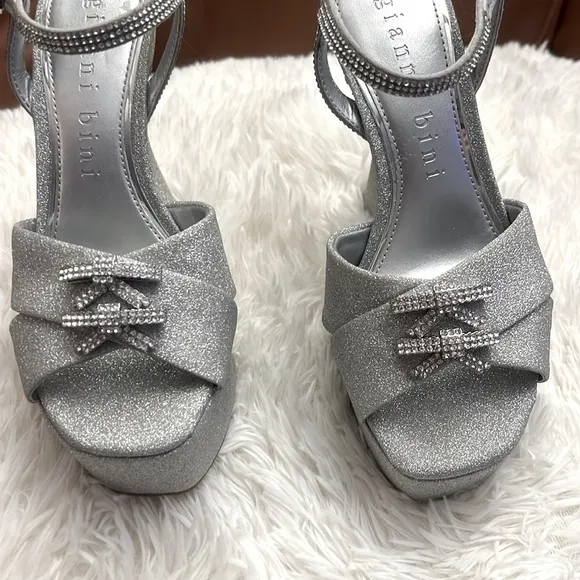 GIANNI BINI NEW DEMPSEYGLITTER RHINESTONE BOW PLATFORM DRESS SANDAL Size 6
