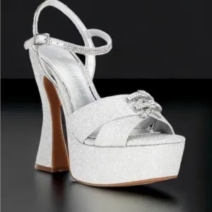 GIANNI BINI NEW DEMPSEYGLITTER RHINESTONE BOW PLATFORM DRESS SANDAL Size 6