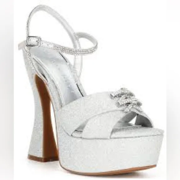 GIANNI BINI NEW DEMPSEYGLITTER RHINESTONE BOW PLATFORM DRESS SANDAL Size 6