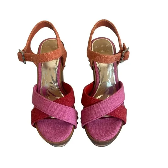 Gianni Bini x DANNIJO Ombre Rainbow Platform Wedge Sandals Size 5.5 Women's NWOT