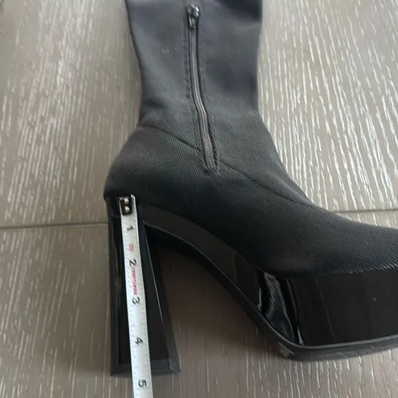 Gianni Bini Jarvis Black Stretch Knit Over-the-Knee Platform Boots Size 8M NWOB