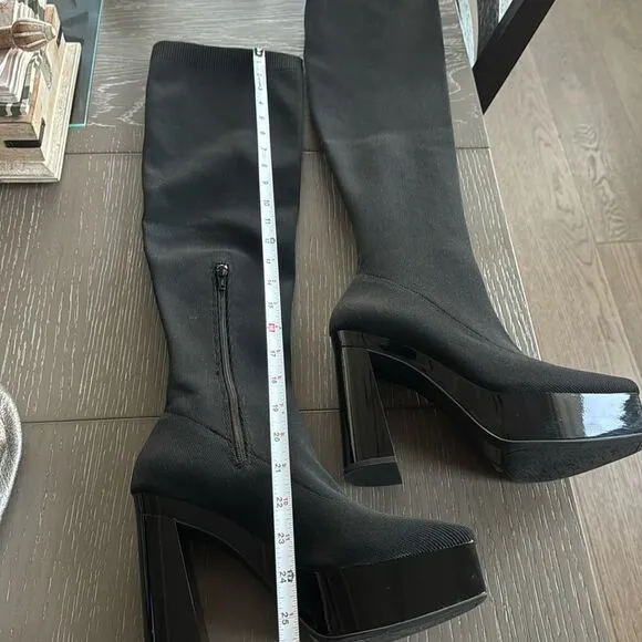 Gianni Bini Jarvis Black Stretch Knit Over-the-Knee Platform Boots Size 8M NWOB