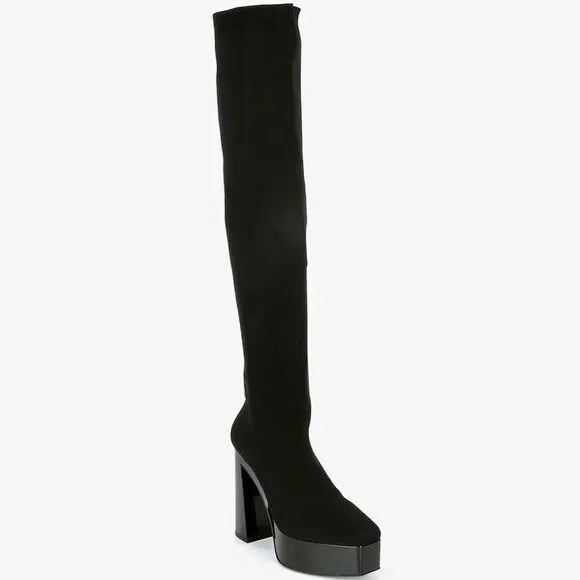Gianni Bini Jarvis Black Stretch Knit Over-the-Knee Platform Boots Size 8M NWOB