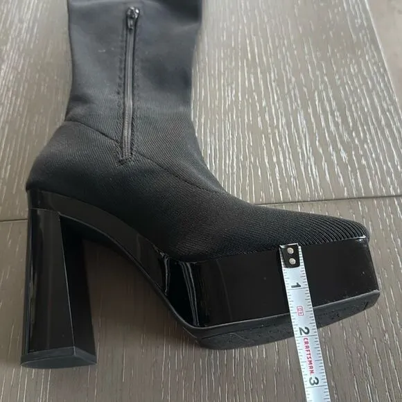 Gianni Bini Jarvis Black Stretch Knit Over-the-Knee Platform Boots Size 8M NWOB