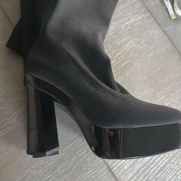 Gianni Bini Jarvis Black Stretch Knit Over-the-Knee Platform Boots Size 8M NWOB