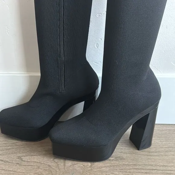 Gianni Bini Jarvis Black Stretch Knit Over-the-Knee Platform Boots Size 8M NWOB