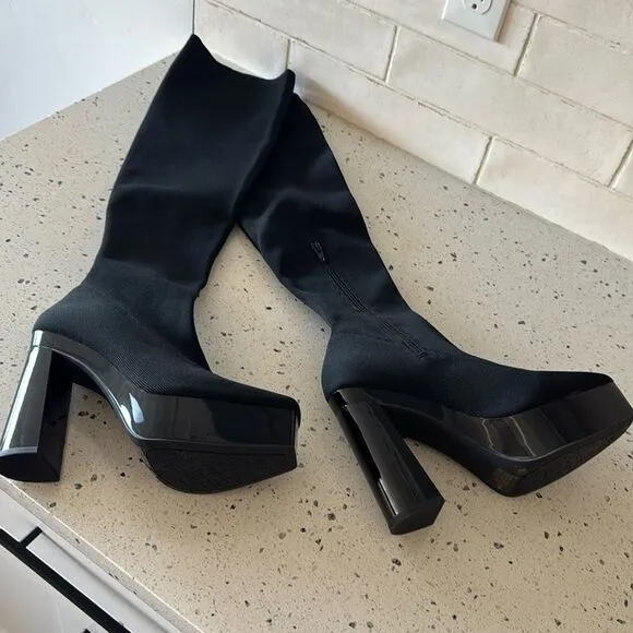 Gianni Bini Jarvis Black Stretch Knit Over-the-Knee Platform Boots Size 8M NWOB