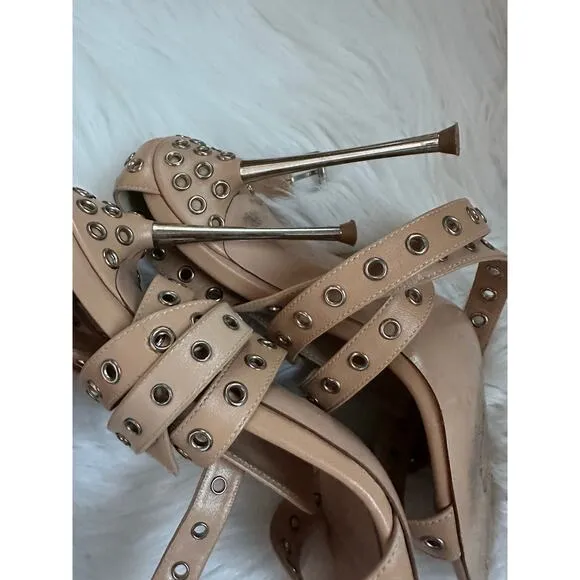 Gianvito Rossi Grommet Beige Nude Strappy Heels