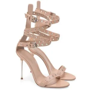 Gianvito Rossi Grommet Beige Nude Strappy Heels