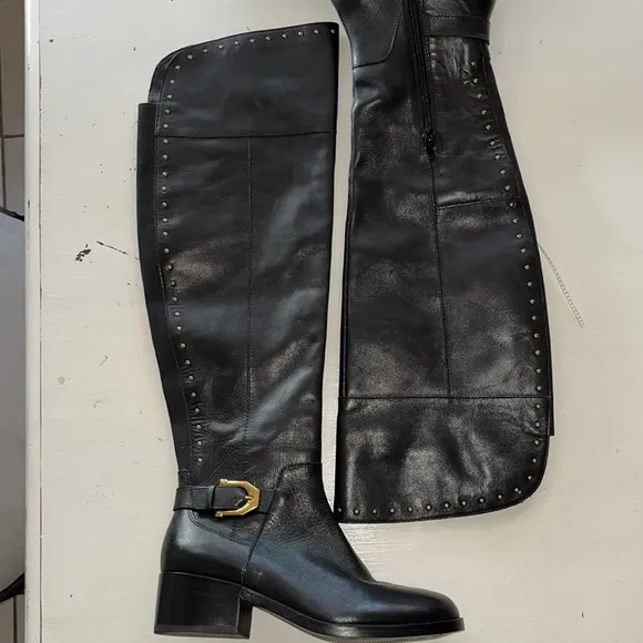 Gibson Latimer tall black leather studded boots, 6.