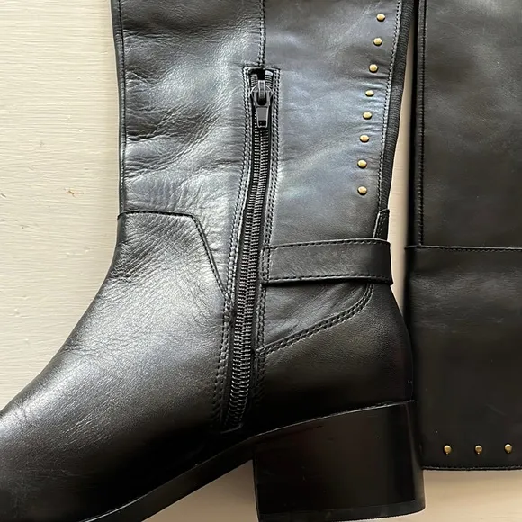 Gibson Latimer tall black leather studded boots, 6.