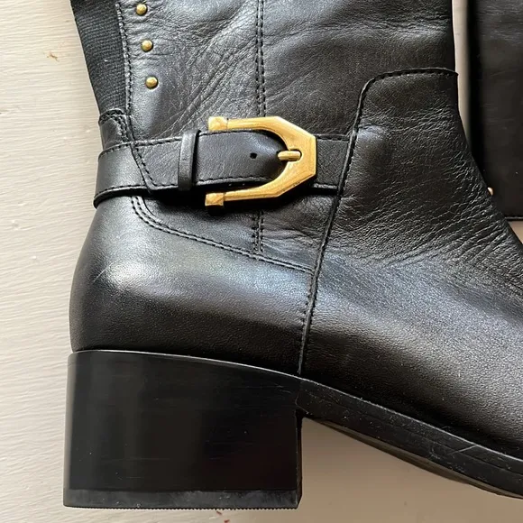 Gibson Latimer tall black leather studded boots, 6.