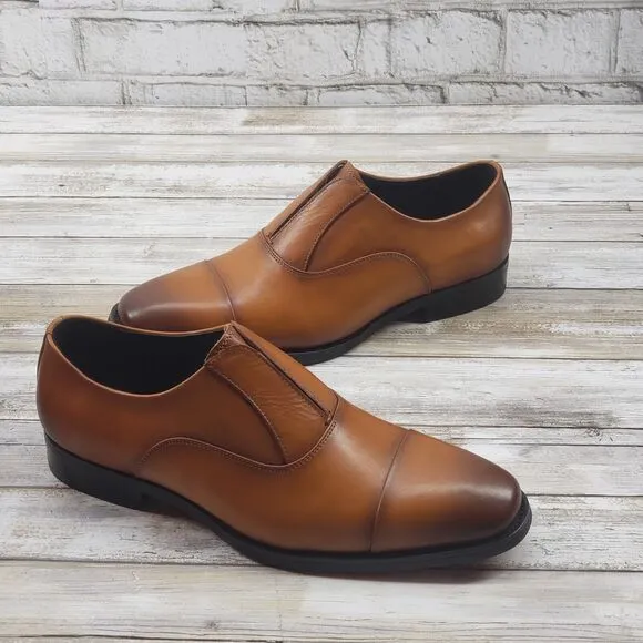 Gifennse Handmade Leather dress shoe's  slip on loafers brown Men's size 8/40