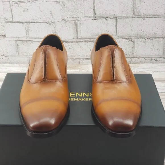 Gifennse Handmade Leather dress shoe's  slip on loafers brown Men's size 8/40